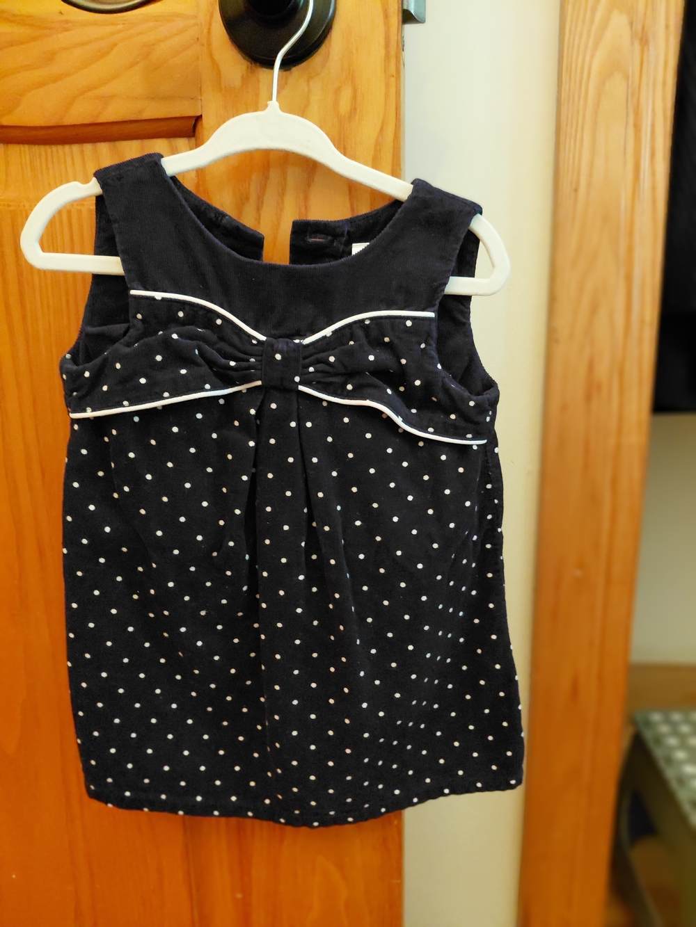 Gymboree Navy and White Polka Dot Bow Front Dress 12-18M